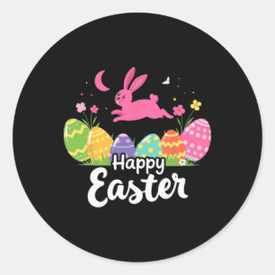 Happy Easter Bunny Easter Outfit Egg Nest Flower R Classic Round Sticker