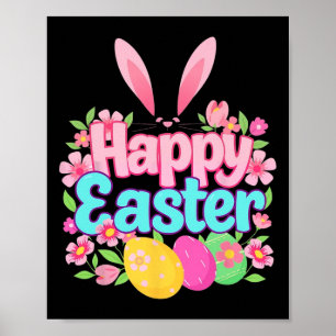 Happy Easter Bunny Easter Outfit Egg Nest Flower R Poster