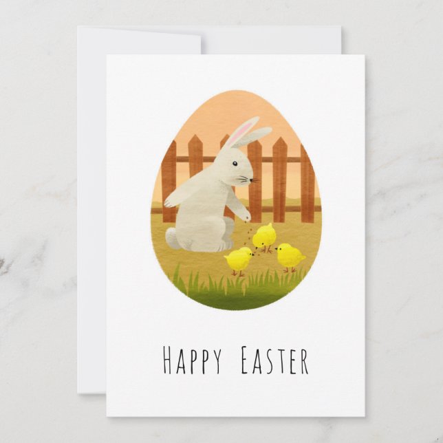 Happy Easter Bunny Egg Chicks Holiday Card (Front)