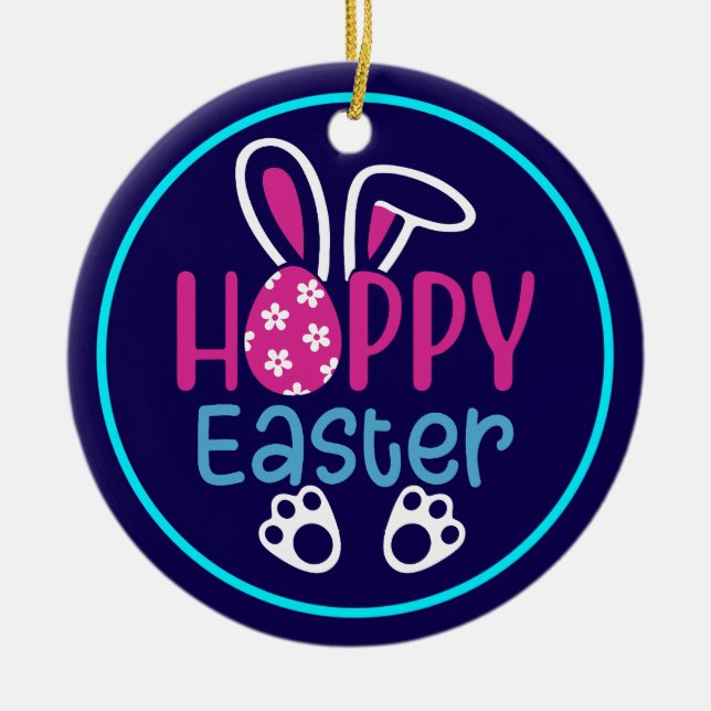 Happy Easter Bunny Egg Cute Spring Design Ceramic Ornament (Front)