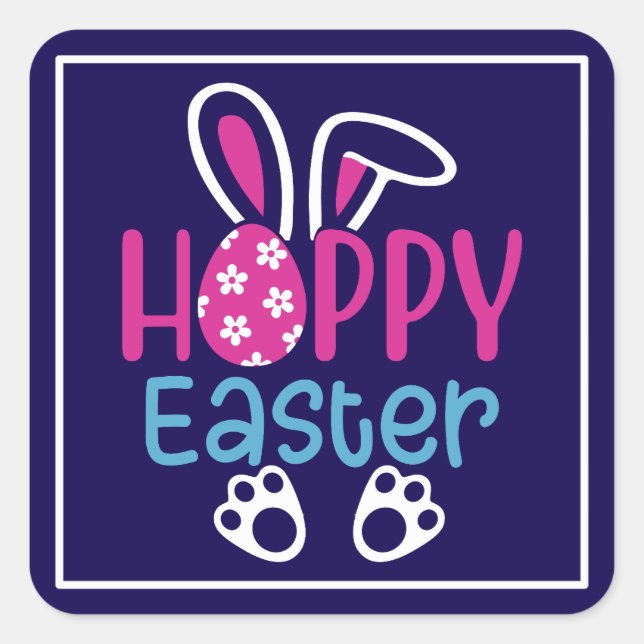 Happy Easter Bunny Egg Cute Spring Design Square Sticker (Front)