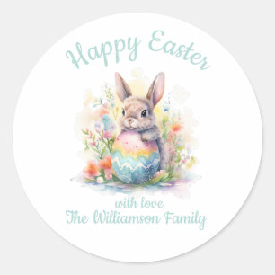 Happy Easter Bunny Egg Cute Vintage Classic Round Sticker