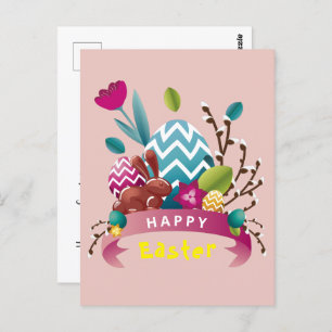 Happy Easter bunny, egg design Postcard