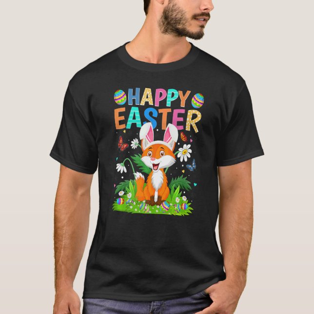 Happy Easter Bunny Egg Fox Easter Sunday T-Shirt (Front)