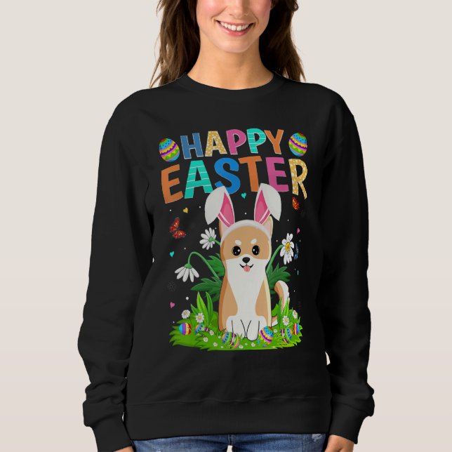 Happy Easter Bunny Egg Funny Akita Inu Dog Easter  Sweatshirt (Front)