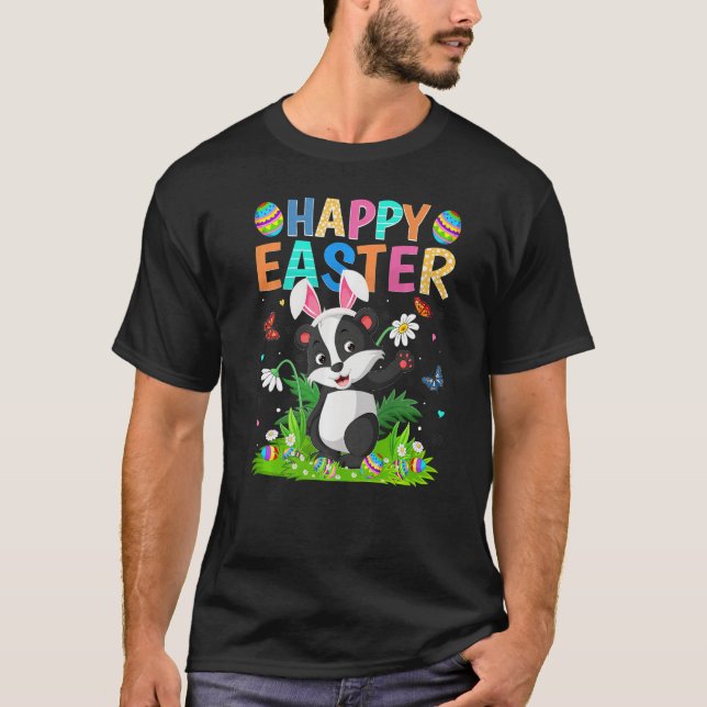 Happy Easter Bunny Egg Funny Badger Easter Sunday T-Shirt (Front)