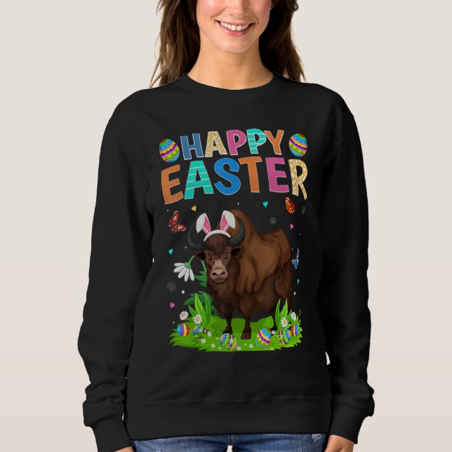 Happy Easter Bunny Egg Funny Bison Easter Sunday Sweatshirt (Front)