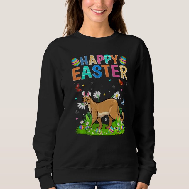 Happy Easter Bunny Egg Funny Cougar Easter Sunday  Sweatshirt (Front)
