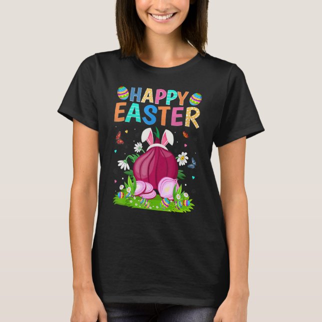 Happy Easter Bunny Egg Funny Onions Easter Sunday T-Shirt (Front)