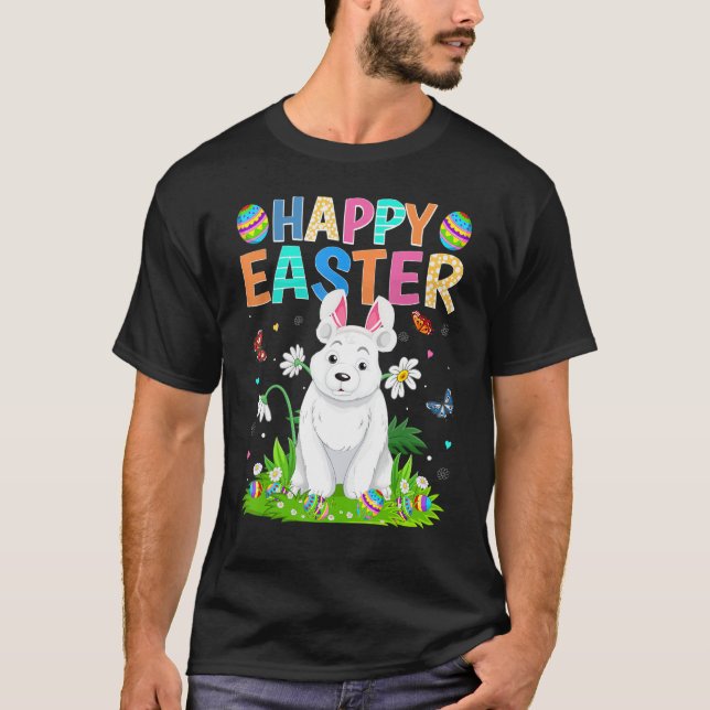 Happy Easter Bunny Egg Funny Polar Bear Easter Sun T-Shirt (Front)