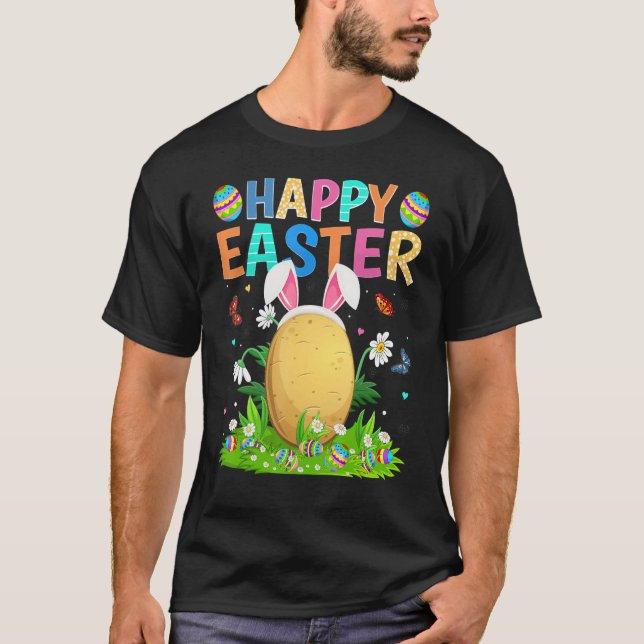 Happy Easter Bunny Egg Funny Potato Easter Sunday T-Shirt (Front)