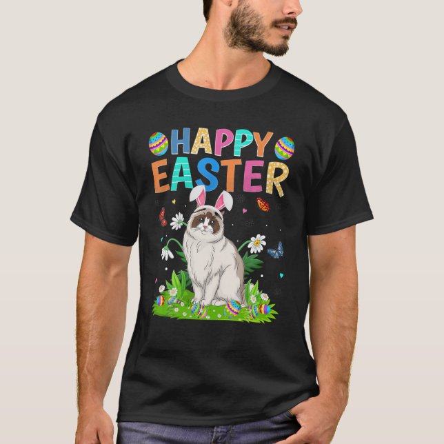 Happy Easter Bunny Egg Funny Ragdoll Cat Easter Su T-Shirt (Front)