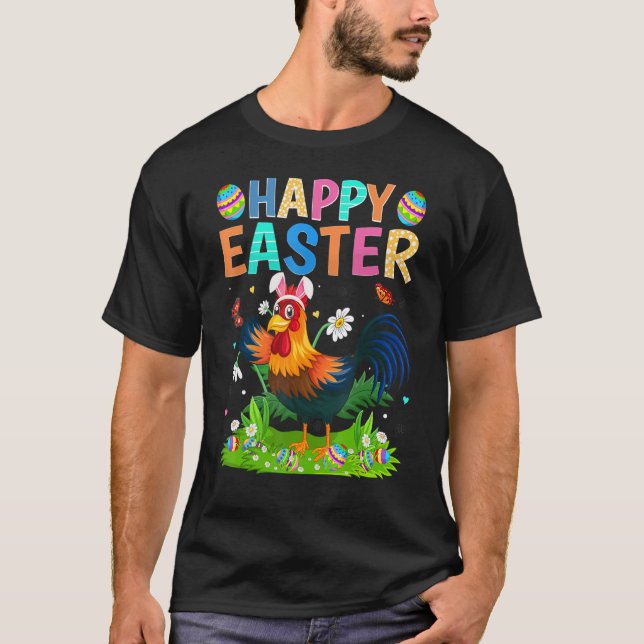 Happy Easter Bunny Egg Funny Rooster Bird Easter S T-Shirt (Front)