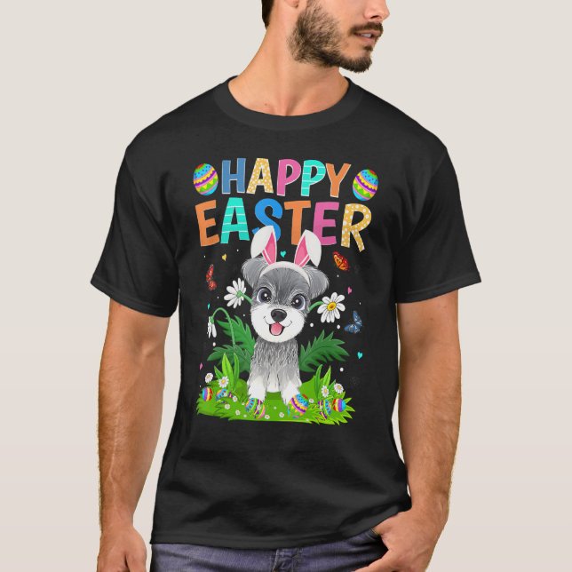 Happy Easter Bunny Egg Funny Schnauzer Dog Easter  T-Shirt (Front)