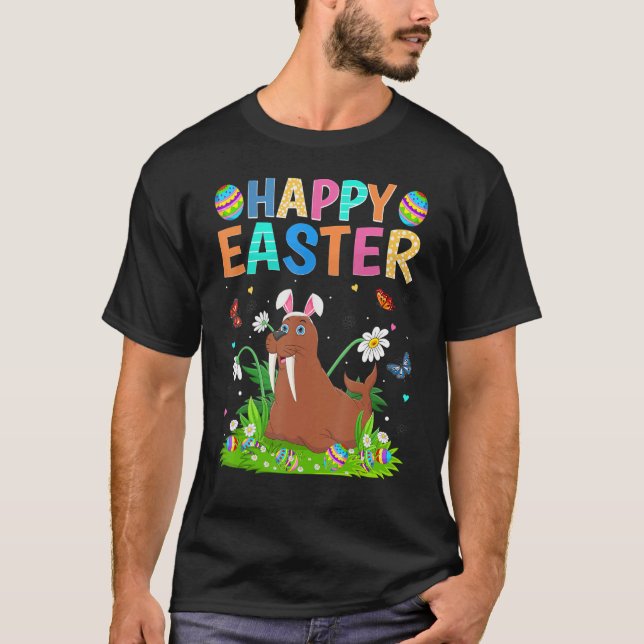 Happy Easter Bunny Egg Funny Walrus Easter Sunday T-Shirt (Front)