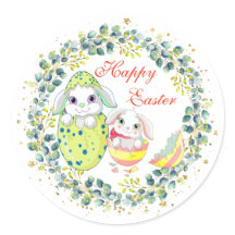 Happy Easter Bunny Egg Green Wreath Foliage