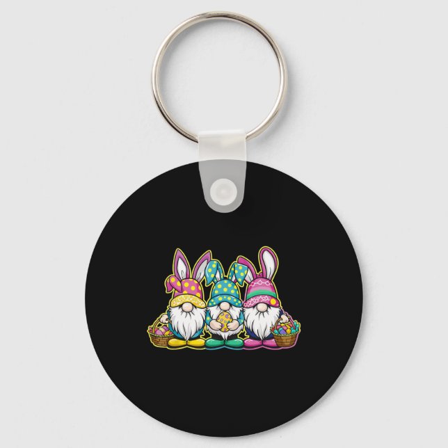 Happy Easter Bunny Egg Hunting And Bysket Gnome Ea Key Ring (Front)