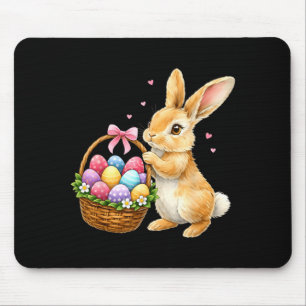 Happy easter bunny eggs basket cute rabbit men mouse pad