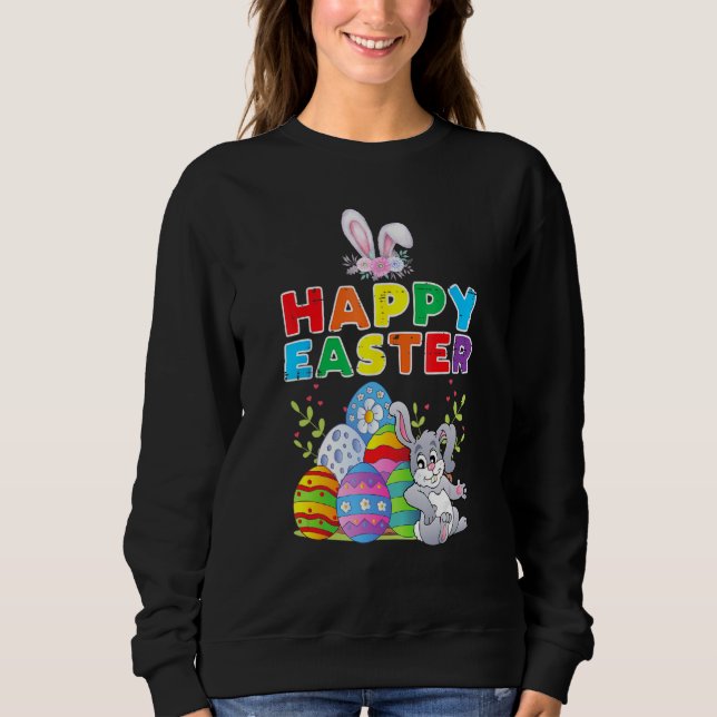 Happy Easter Bunny Eggs Basket Cute Rabbit Men Wom Sweatshirt (Front)