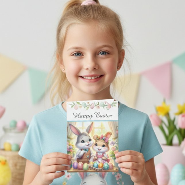 Happy Easter Bunny & Eggs Greeting  Holiday Card (Creator Uploaded)