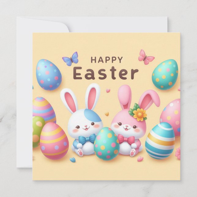 Happy Easter - Bunny Eggs in Pastel Colours Holiday Card (Front)