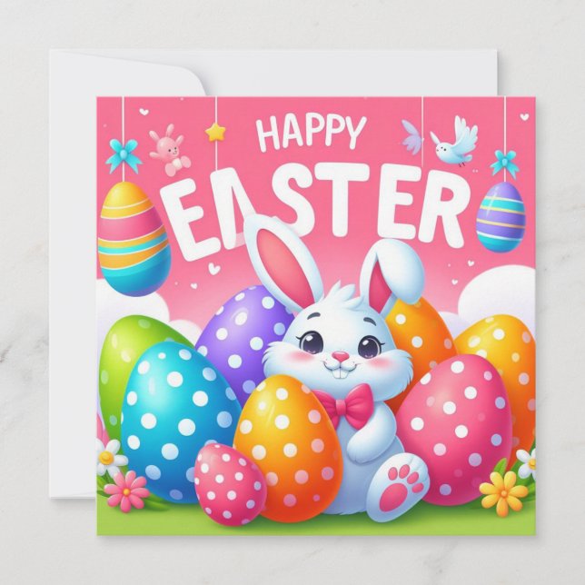 Happy Easter - Bunny Eggs in Pastel Colours Holiday Card (Front)