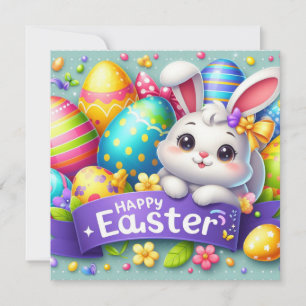Happy Easter - Bunny Eggs in Pastel Colours Holiday Card