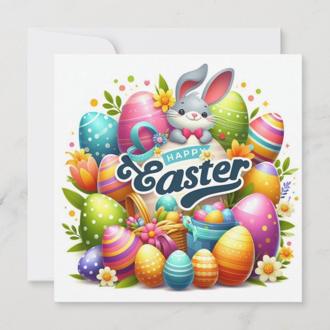 Happy Easter - Bunny Eggs in Pastel Colours Holiday Card (Front)