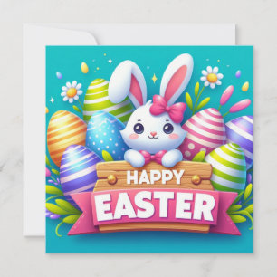 Happy Easter - Bunny Eggs in Pastel Colours Holiday Card