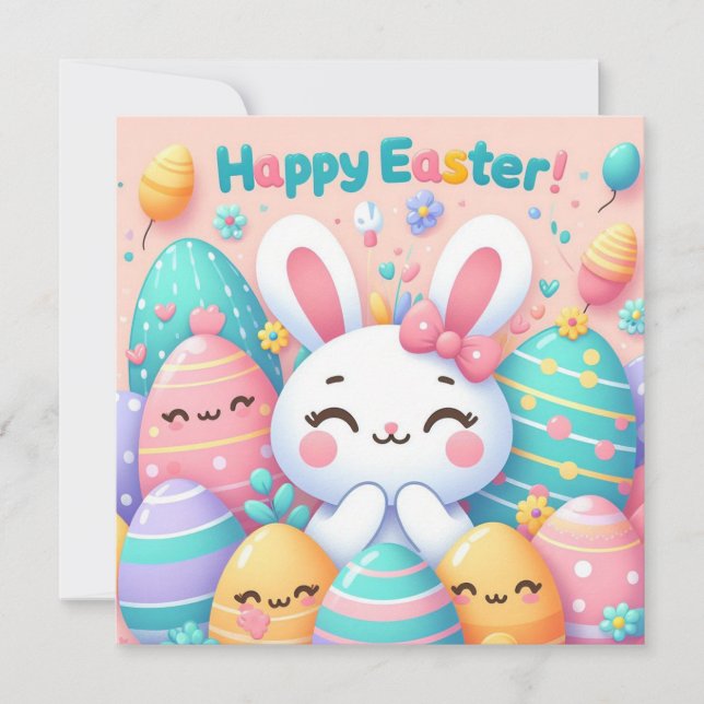 Happy Easter - Bunny Eggs in Pastel Colours Holiday Card (Front)