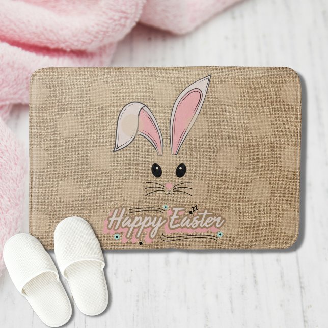 Happy Easter Bunny Face Neutral Polka Dots  Bath Mat (Creator Uploaded)