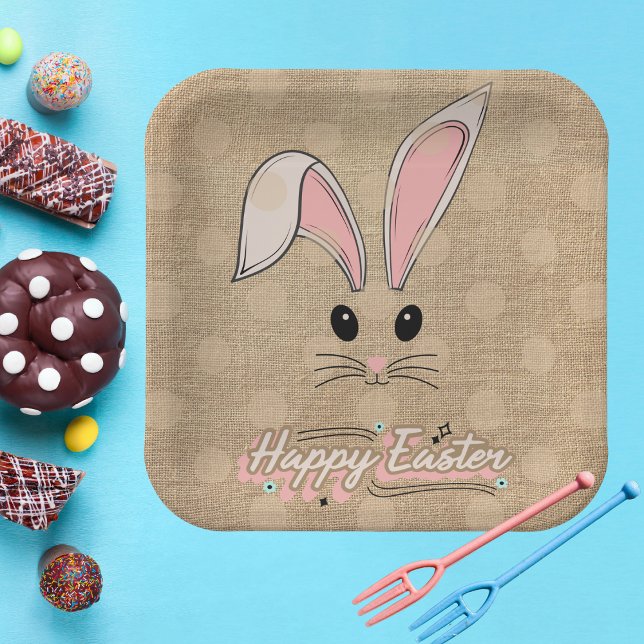 Happy Easter Bunny Face Neutral Polka Dots Paper Plate (Creator Uploaded)