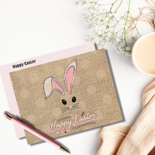 Happy Easter Bunny Face Neutral Polka Dots Postcard
