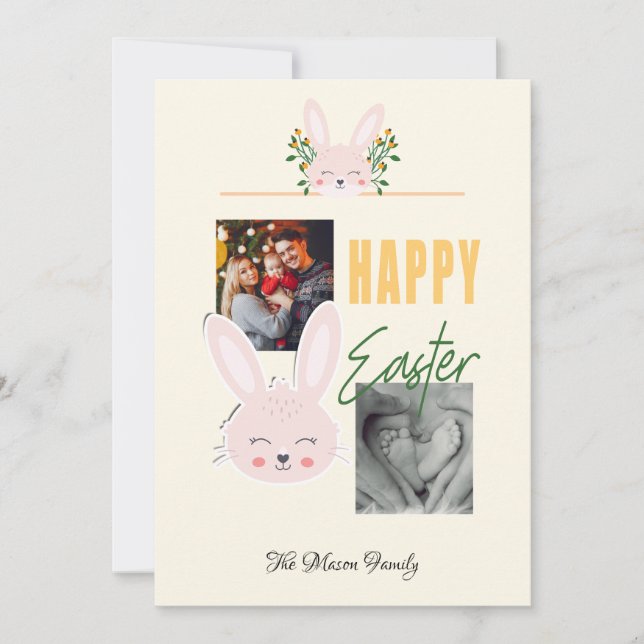 Happy Easter Bunny Family Photo Holiday Card (Front)