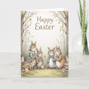 Happy Easter Bunny Family Vintage Storybook  Holiday Card