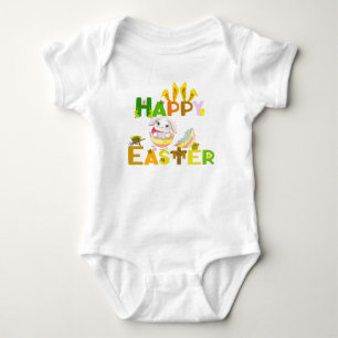 Happy Easter Bunny Floral Egg Colourful Elegant Fu Baby Bodysuit