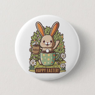 Happy Easter Bunny Floral Egg Hunting Coffee Lover 6 Cm Round Badge