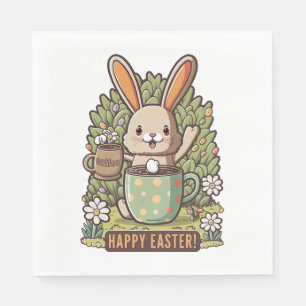 Happy Easter Bunny Floral Egg Hunting Coffee Lover Napkin
