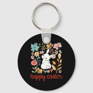 Happy Easter Bunny Floral Flower Vintage Rabbit Wo Key Ring