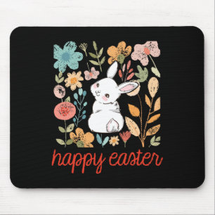 Happy Easter Bunny Floral Flower Vintage Rabbit Wo Mouse Pad