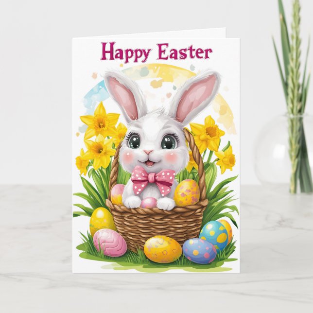 Happy Easter Bunny Floral Holiday Card (Front)