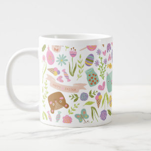 Happy Easter Bunny Floral Pattern Large Coffee Mug