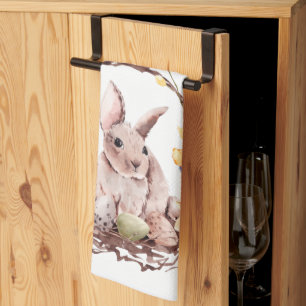 Happy Easter Bunny Floral  Wreath Kitchen Towel
