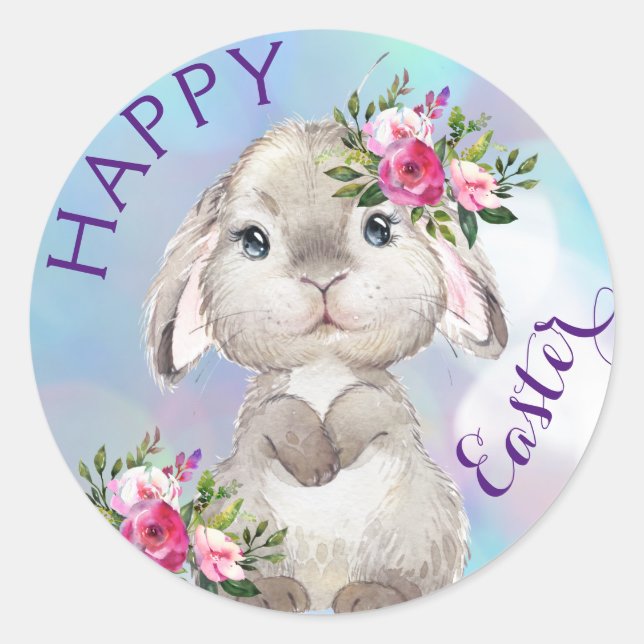 Happy Easter Bunny Flowers Stickers (Front)