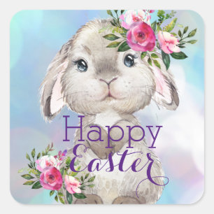 Happy Easter Bunny Flowers Stickers