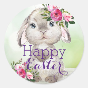 Happy Easter Bunny Flowers Stickers
