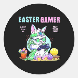 Happy Easter Bunny Funny Gamer Video Game Boys Gir Classic Round Sticker
