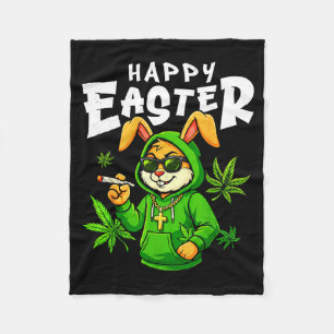 Happy easter bunny funny rabbit smoking for menHap Fleece Blanket