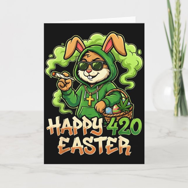 Happy Easter Bunny Funny Weed Rabbit Stoner  Card (Front)