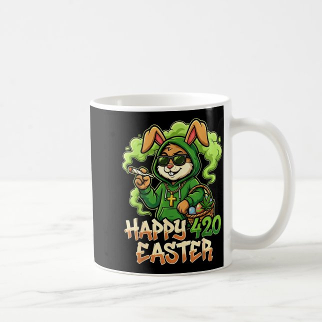 Happy Easter Bunny Funny Weed Rabbit Stoner  Coffee Mug (Right)